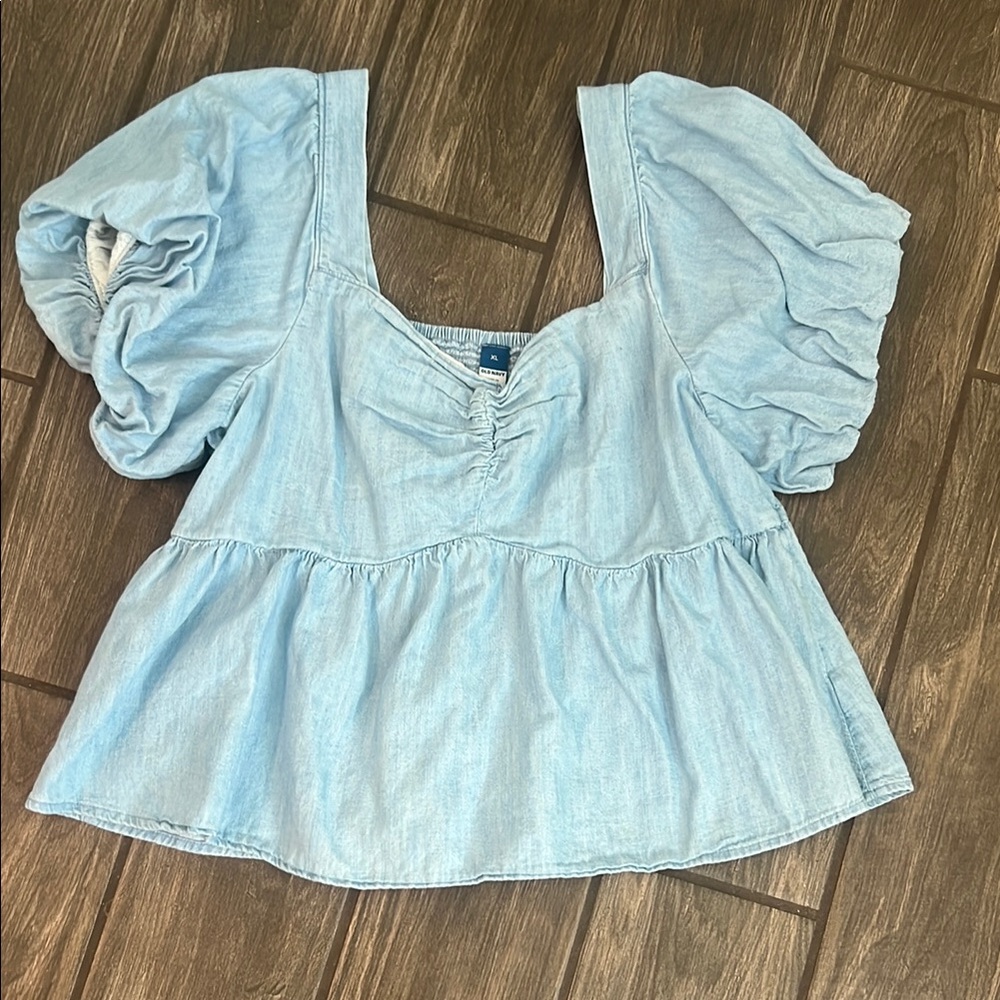 Old Navy Blue Puff Sleeve Peplum Blouse